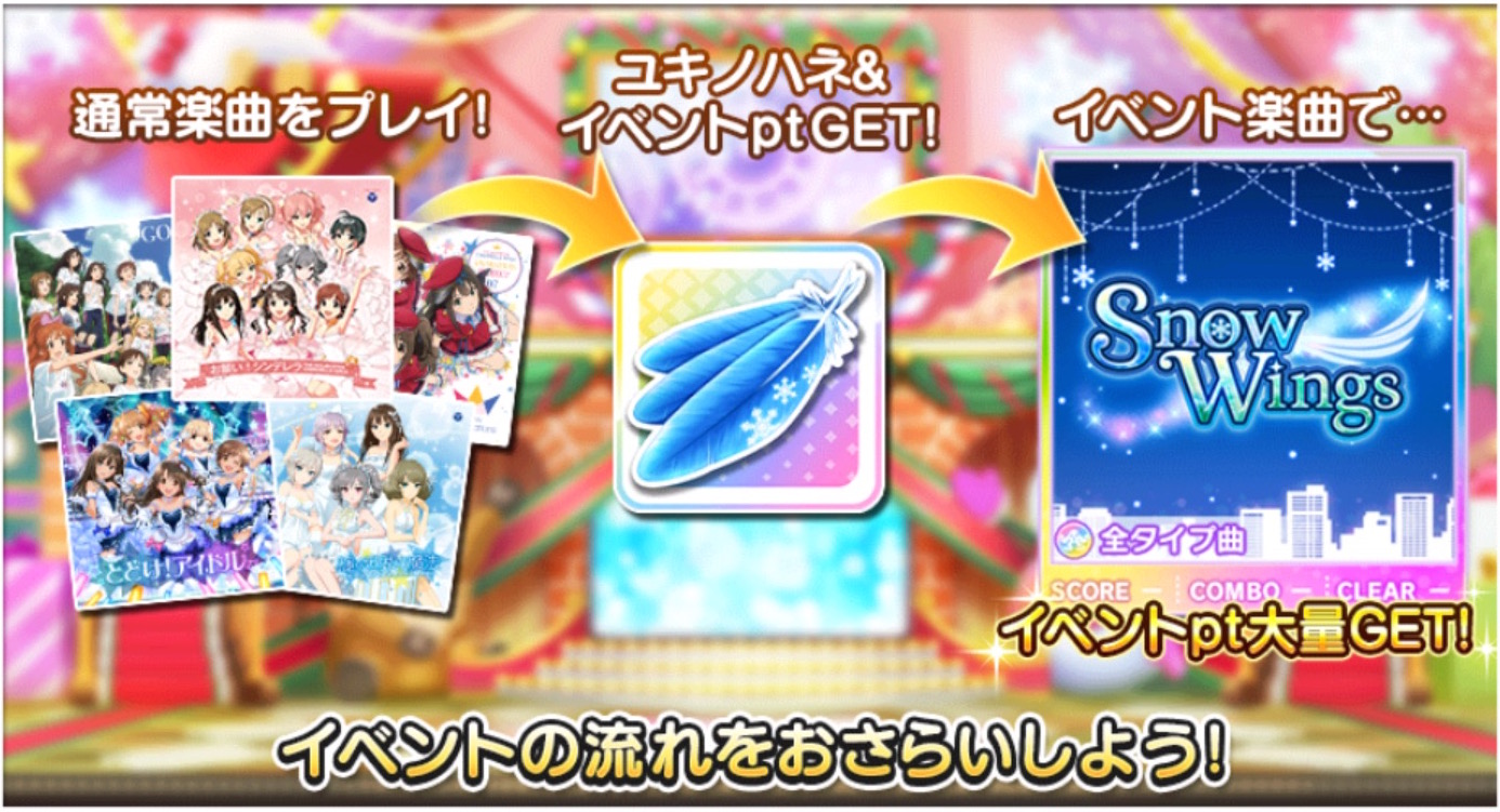 アイドルマスター シンデレラガールズ スターライトステージ オリジナル楽曲のイベント Snow Wings が開催中 スタミナ消費 と ユキノハネ 獲得数を2倍にする新機能も追加 Boom App Games