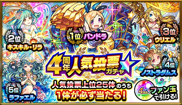 モンスト 4周年人気投票ガチャ にboom App Games編集部が挑戦 人気投票で選ばれた25体からどのキャラが排出されたのか Boom App Games